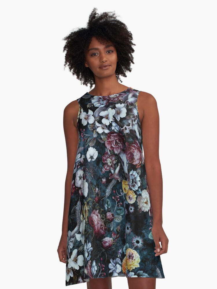 Thumbnail 1 of 4, A-Line Dress, Night Garden Snakes designed and sold by rizapeker.