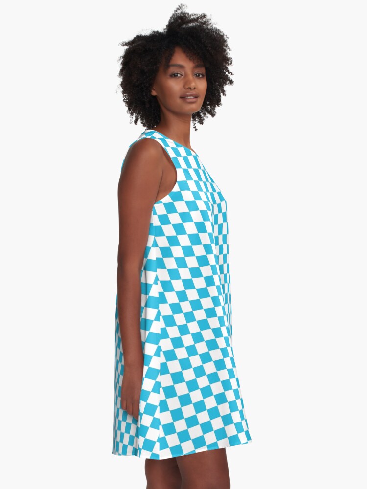 blue and white checkered dress