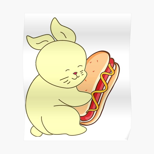 "Cute rabbit eating hot dog/bunny and hot dog" Poster for Sale by