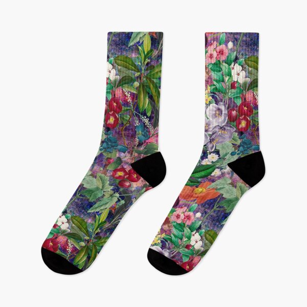 Item preview, Exotic flowers and leaves heaven, leaves and flowers tropical pattern, botanical illustration, purple turquoise floral illustration  designed and sold by ZeinabTaha.