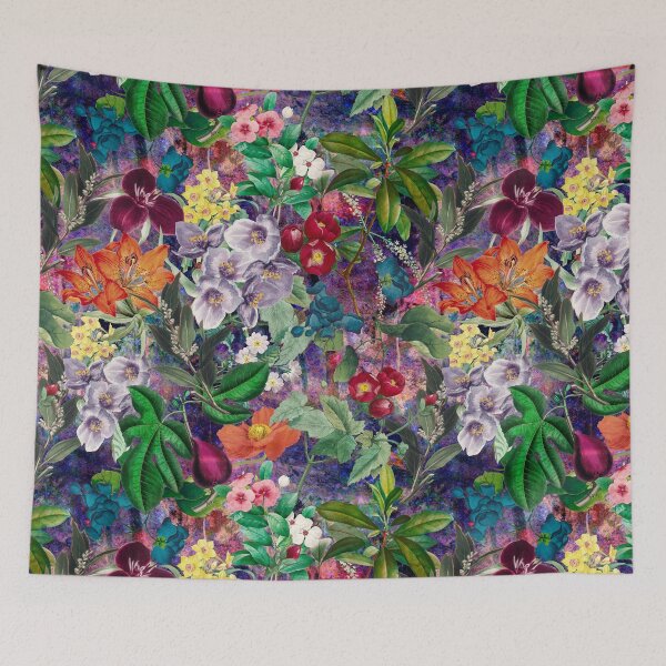 Item preview, Exotic flowers and leaves heaven, leaves and flowers tropical pattern, botanical illustration, purple turquoise floral illustration  designed and sold by ZeinabTaha.