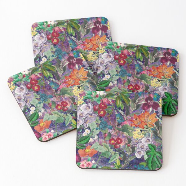 Item preview, Exotic flowers and leaves heaven, leaves and flowers tropical pattern, botanical illustration, purple turquoise floral illustration  designed and sold by ZeinabTaha.