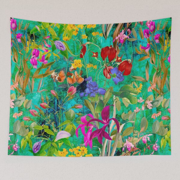 Artikelvorschau, Blumenblüten und Blumen exotischer Garten, Rosen und Blumen, botanisches Muster, Blumenillustration, Pflanzenmuster, grünes Aqua-Blumenmuster entworfen und verkauft von ZeinabTaha.
