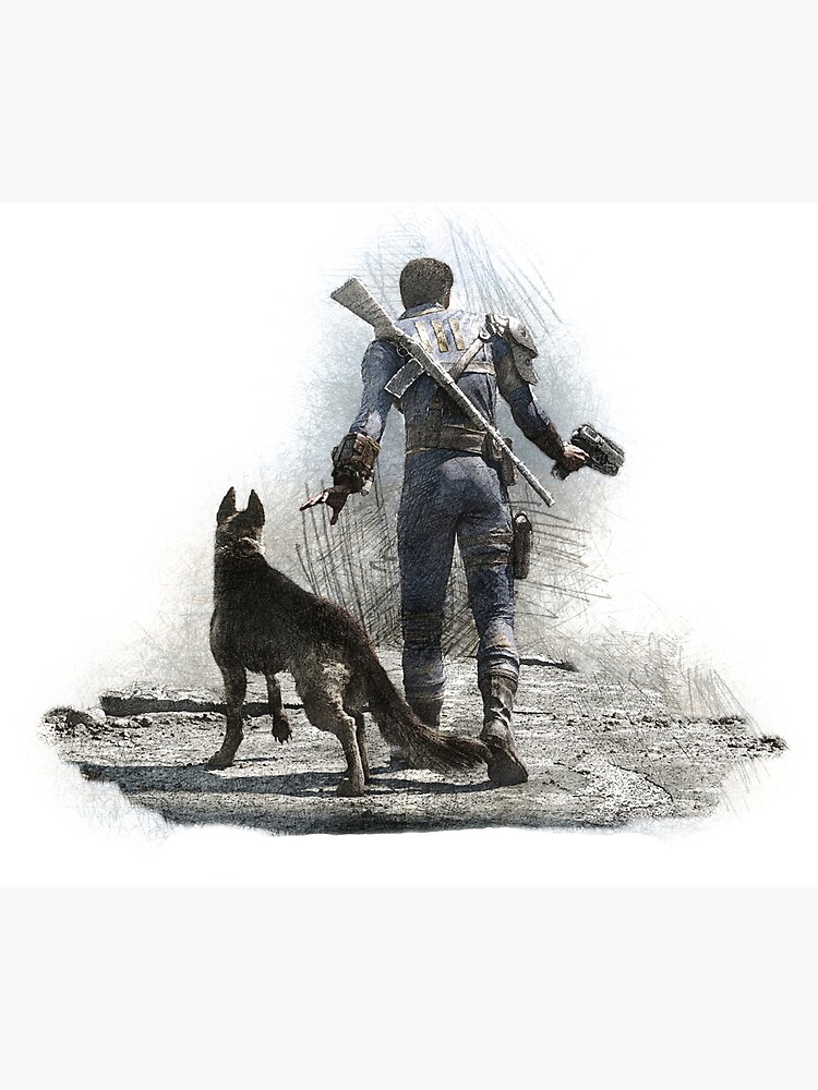 Thumbnail 3 of 3, Canvas Print, Fallout 4 Vault Dweller and Dogmeat Drawing designed and sold by TortillaChief.