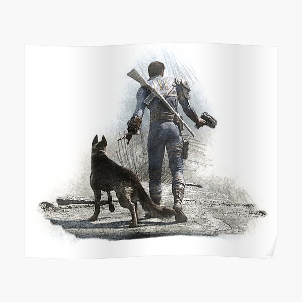 Fallout 4 Vault Dweller and Dogmeat Drawing Poster