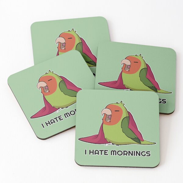 Item preview, I hate mornings peach faced lovebird designed and sold by Lovebirbs.