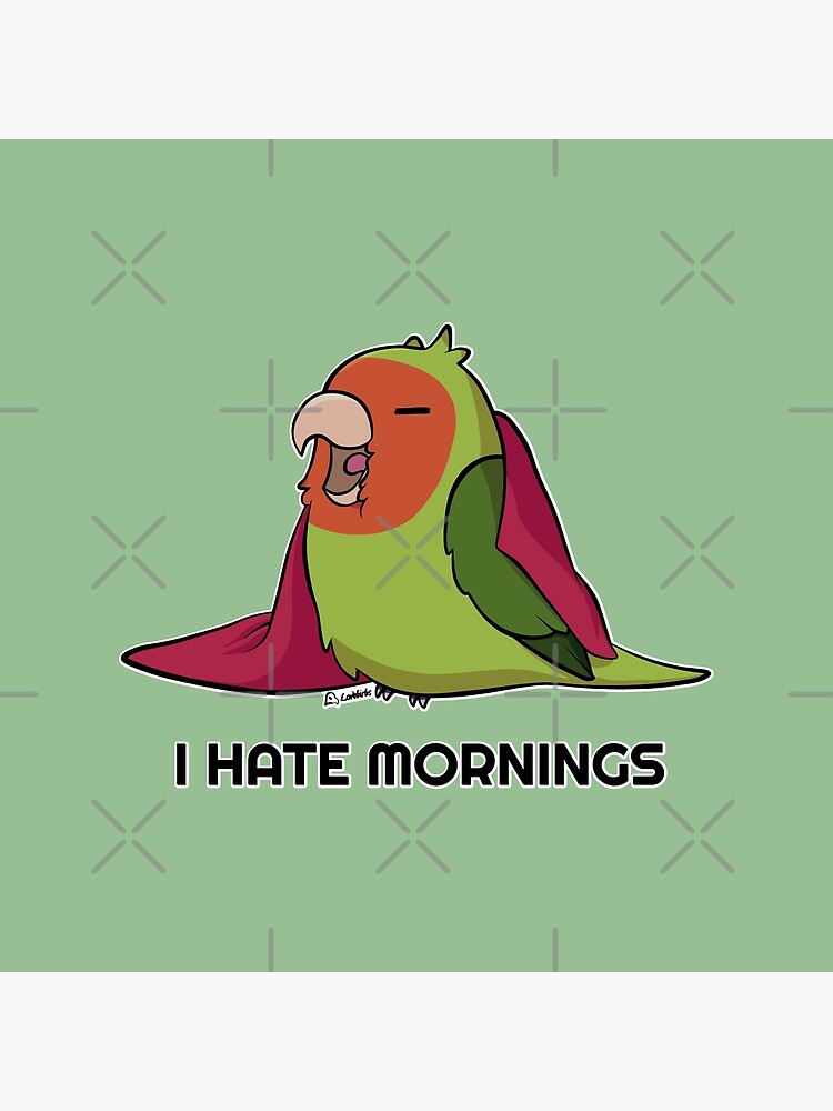 Thumbnail 4 of 4, Pillow, I hate mornings peach faced lovebird designed and sold by Lovebirbs.