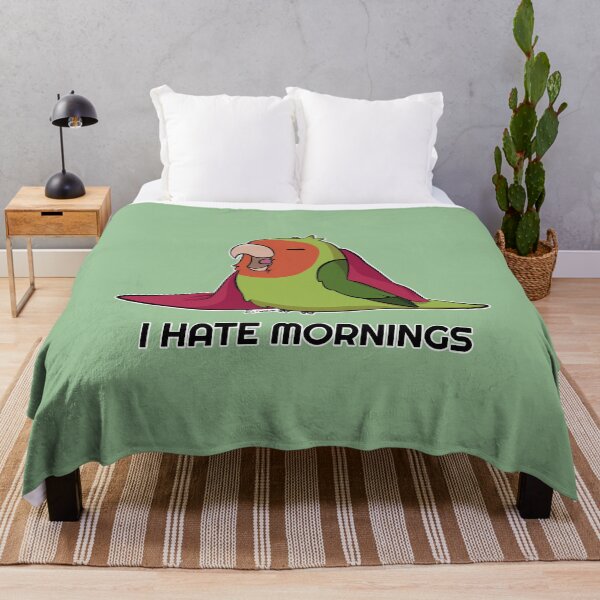Item preview, I hate mornings peach faced lovebird designed and sold by Lovebirbs.