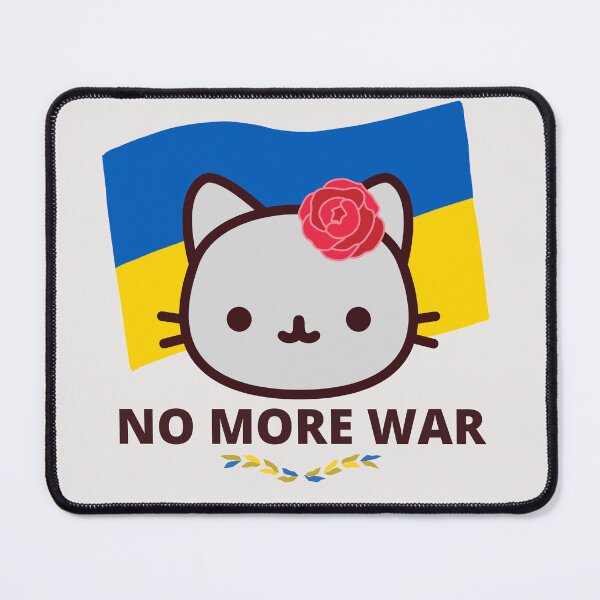 Item preview, No more war. Tender cat with flowers with the flag of Ukraine in support of this country that Russia is doing so much damage to. designed and sold by EMIPRINCESS.