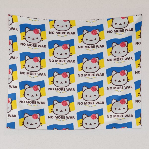 Item preview, No more war. Tender cat with flowers with the flag of Ukraine in support of this country that Russia is doing so much damage to. designed and sold by EMIPRINCESS.
