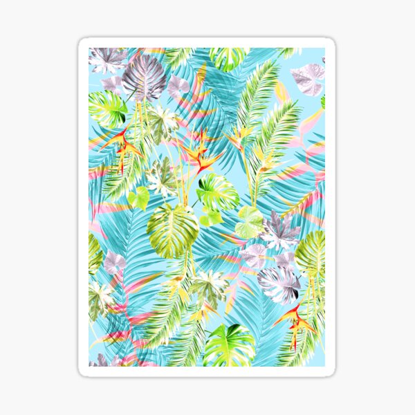 Bermuda Skies #RBSTAYCAY #Floral #Hawaiian #Luau #Beach #Summer #Blue #Colorful #Palm #Monstera Sticker