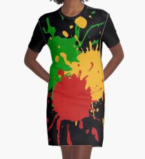 Rastafari Colors - Splashes Green Yellow Red Graphic T-Shirt Dress