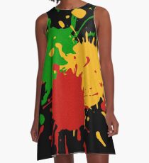 Rastafari Colors - Splashes Green Yellow Red A-Line Dress