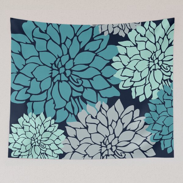 Artikelvorschau, Flower Blooms, Teal, Navy and Grey entworfen und verkauft von meggydesigns.