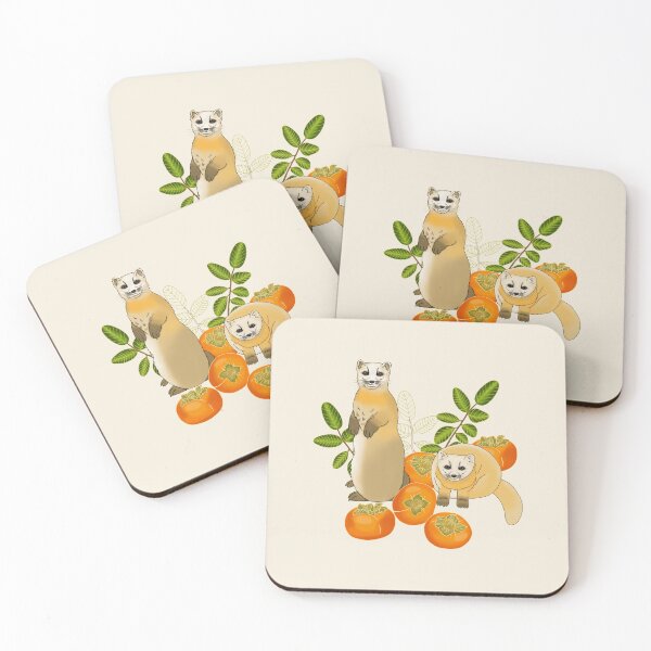 Item preview, Japanese marten with persimmon fruit and flowers, cream designed and sold by Naty Design Prague.