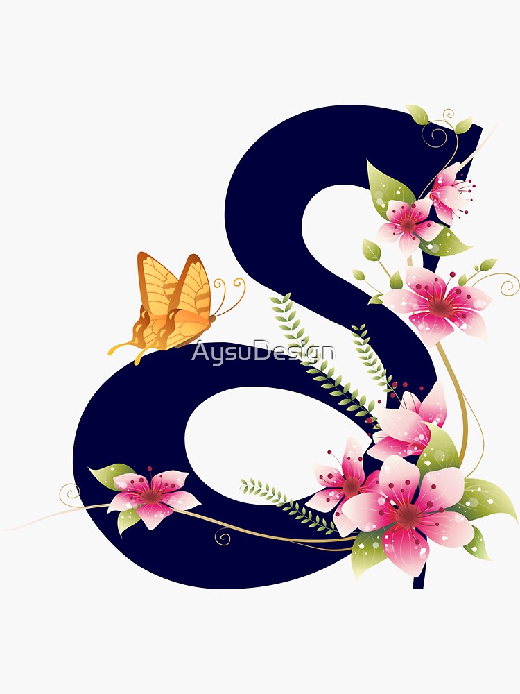 S - Monogram with flowers and butterflies Elegance in Bloom Sticker for  Sale by AysuDesign