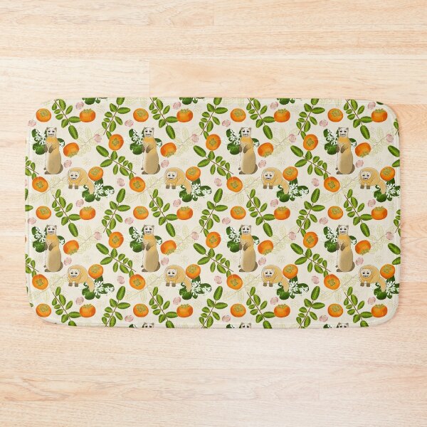 Item preview, Japanese marten with persimmon fruit and flowers, cream designed and sold by Naty Design Prague.