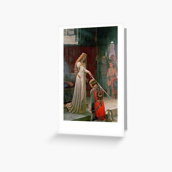 Vista previa del artículo con la obra «Galardón de Edmund Blair Leighton Caballero medieval Espada y Dama Pintura original», diseñado y vendido por TeeARTHY.