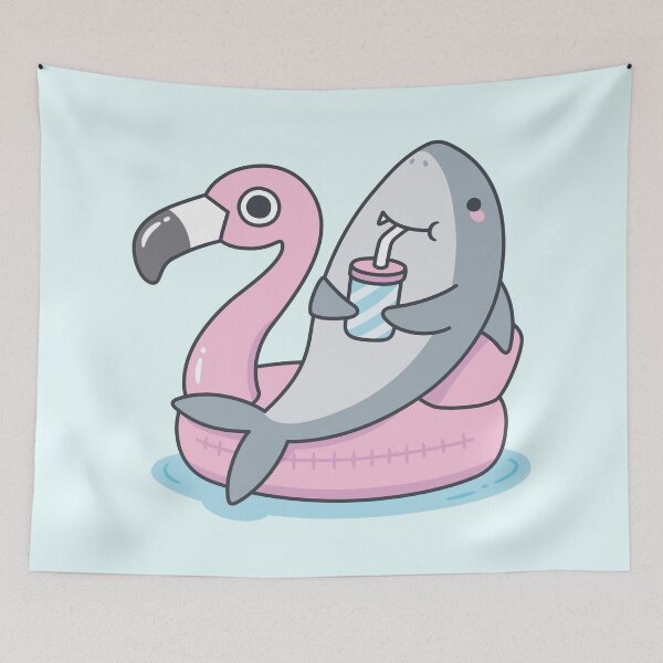 Item preview, Cute Shark Chillin On Flamingo Pool Float designed and sold by rustydoodle.