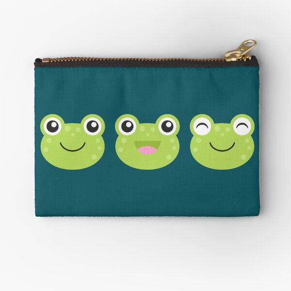 Happy Kawaii Frog Faces Zipper Pouch