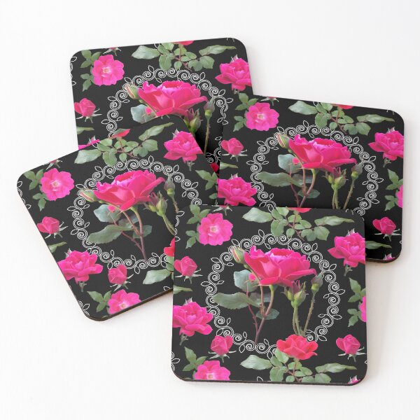 Item preview, Rose Medallion on Black Half-Drop Repeat 5748 designed and sold by Art in My Loft.