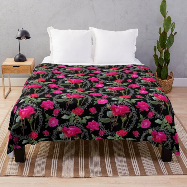 Item preview, Rose Medallion on Black Half-Drop Repeat 5748 designed and sold by Art in My Loft.