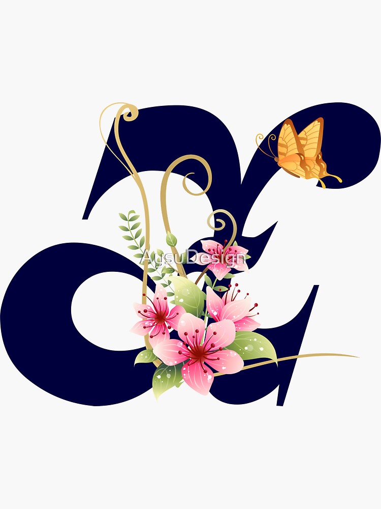 L - Monogram with flowers and butterflies Elegance in Bloom Sticker for  Sale by AysuDesign