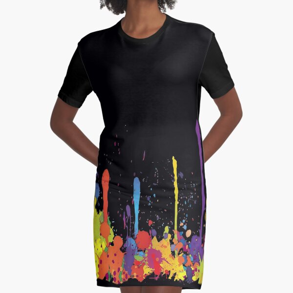 Crazy multicolored running SPLASHES horizontal Graphic T-Shirt Dress