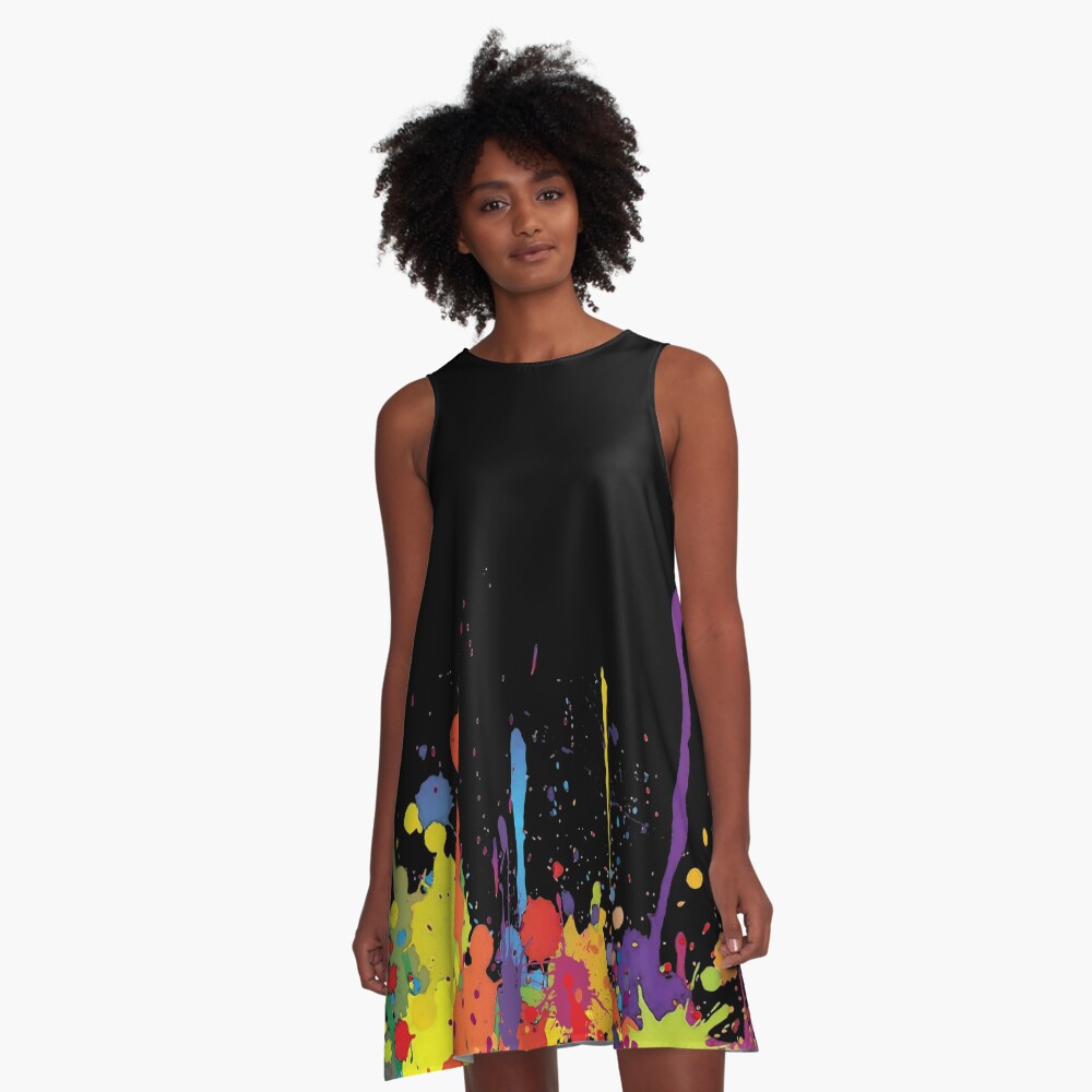 Crazy multicolored running SPLASHES horizontal A-Line Dress