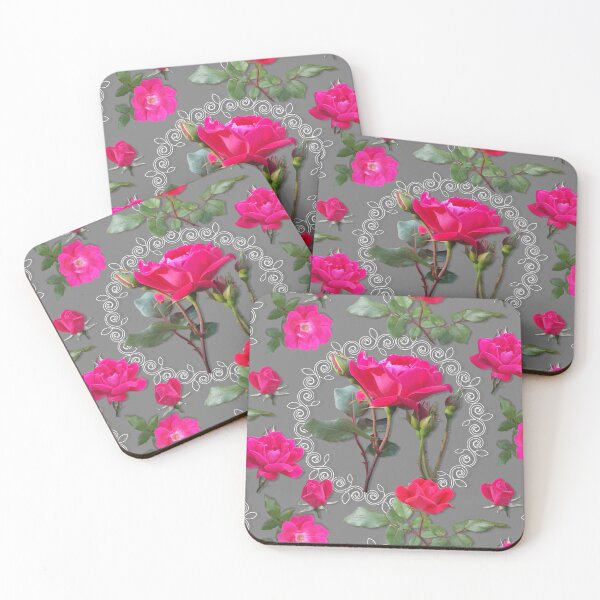 Item preview, Rose Medallion on Grey Half-Drop Repeat 5748 designed and sold by Art in My Loft.