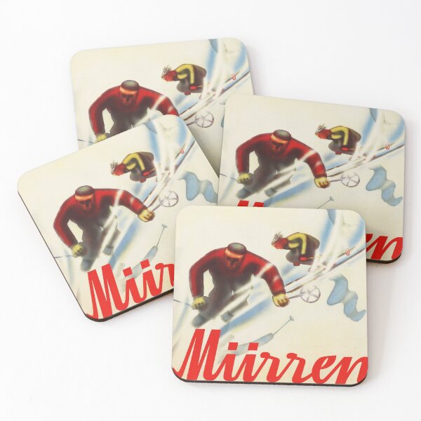 Item preview, MURREN 3 Sportbahnen Sport Tracks SWITZERLAND 1937 Vintage Winter Sports Travel Poster designed and sold by retroposters.