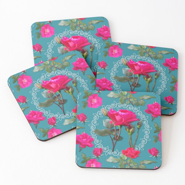 Item preview, Rose Medallion on Teal Half-Drop Repeat 5748 designed and sold by Art in My Loft.
