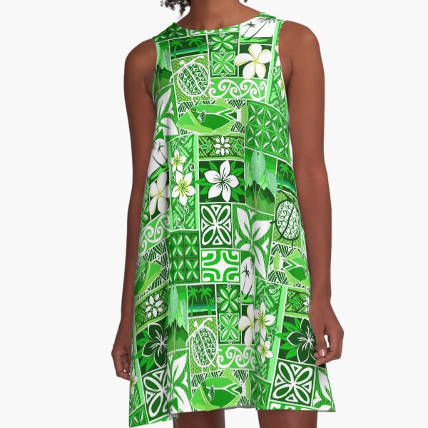 New Hawaiian Motif - green A-Line Dress