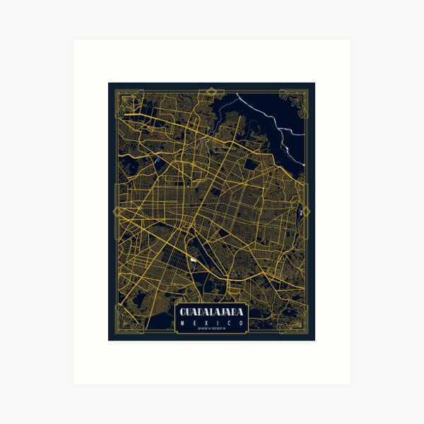 Aperçu de l'œuvre Plan de la ville de Guadalajara de Jalisco, Mexique - Or Art Déco créée et vendue par deMAP.