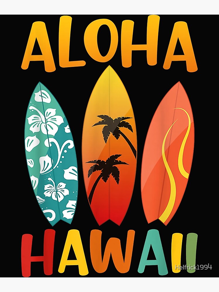 Retro Aloha Hawaii Hawaiian Island Surfboard Surf Beach Poster For