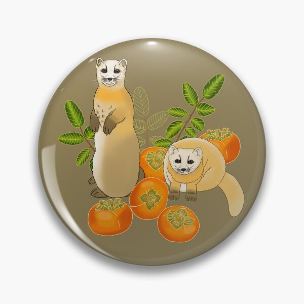 Item preview, Japanese marten with persimmon fruit and flowers, khaki designed and sold by Naty Design Prague.