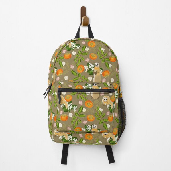 Item preview, Japanese marten with persimmon fruit and flowers, khaki designed and sold by Naty Design Prague.