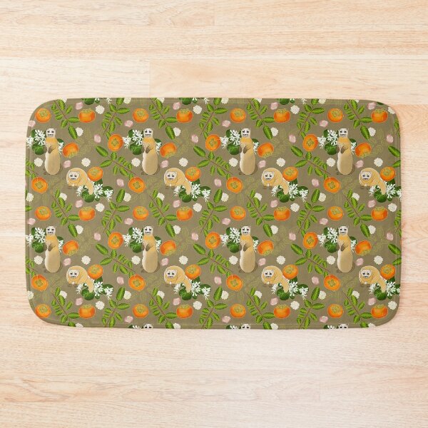 Item preview, Japanese marten with persimmon fruit and flowers, khaki designed and sold by Naty Design Prague.