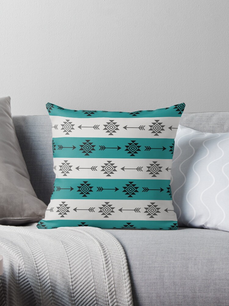 Aztec pattern turquoise black grey Pillow for Sale by BattaAnastasia Redbubble