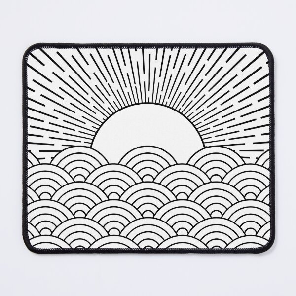 Item preview, Black and white abstract sunset with Seigaiha waves designed and sold by BattaAnastasia.