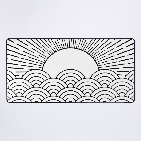 Item preview, Black and white abstract sunset with Seigaiha waves designed and sold by BattaAnastasia.