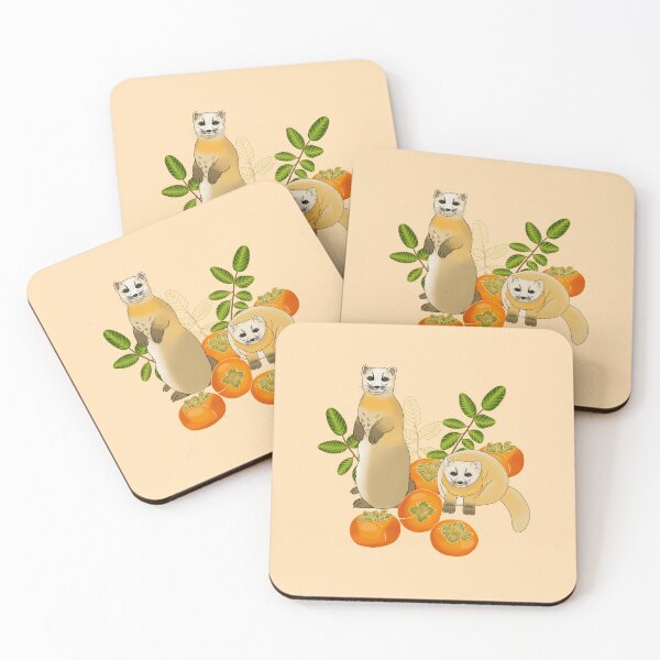 Item preview, Japanese marten with persimmon fruit and flowers, peachy designed and sold by Naty Design Prague.