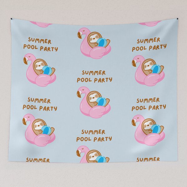 Item preview, Summer Pool Party Pink Flamingo Sloth  designed and sold by theslothinme.