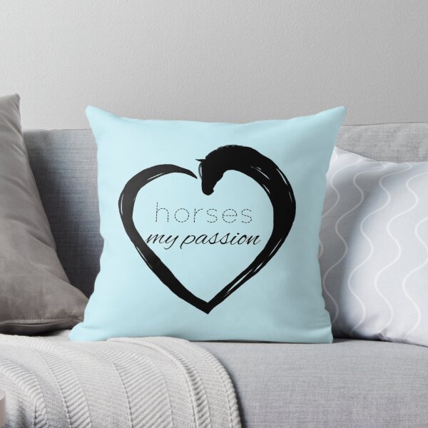Horses My Passion Black Throw Pillow
