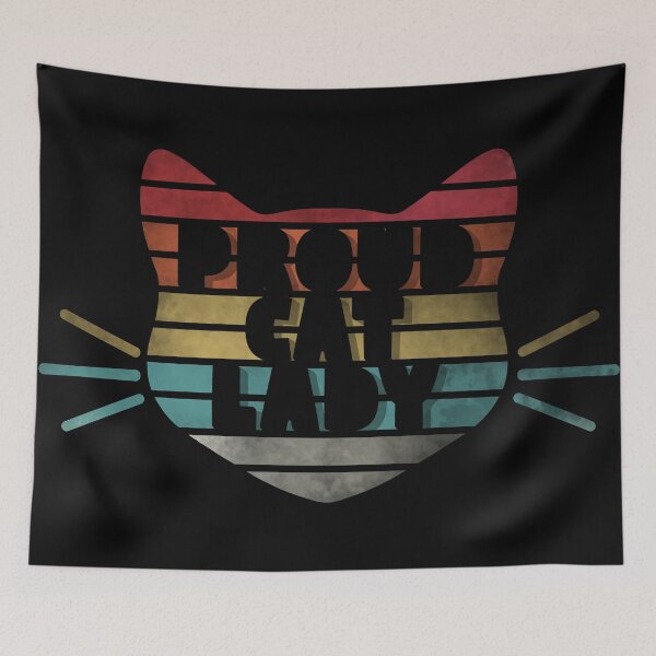 Item preview, Proud Cat Lady quote in retro sun silhouette style designed and sold by MunsyArt.