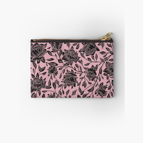Item preview, Roses and Leaves - Black on Pink designed and sold by Pixelchicken.