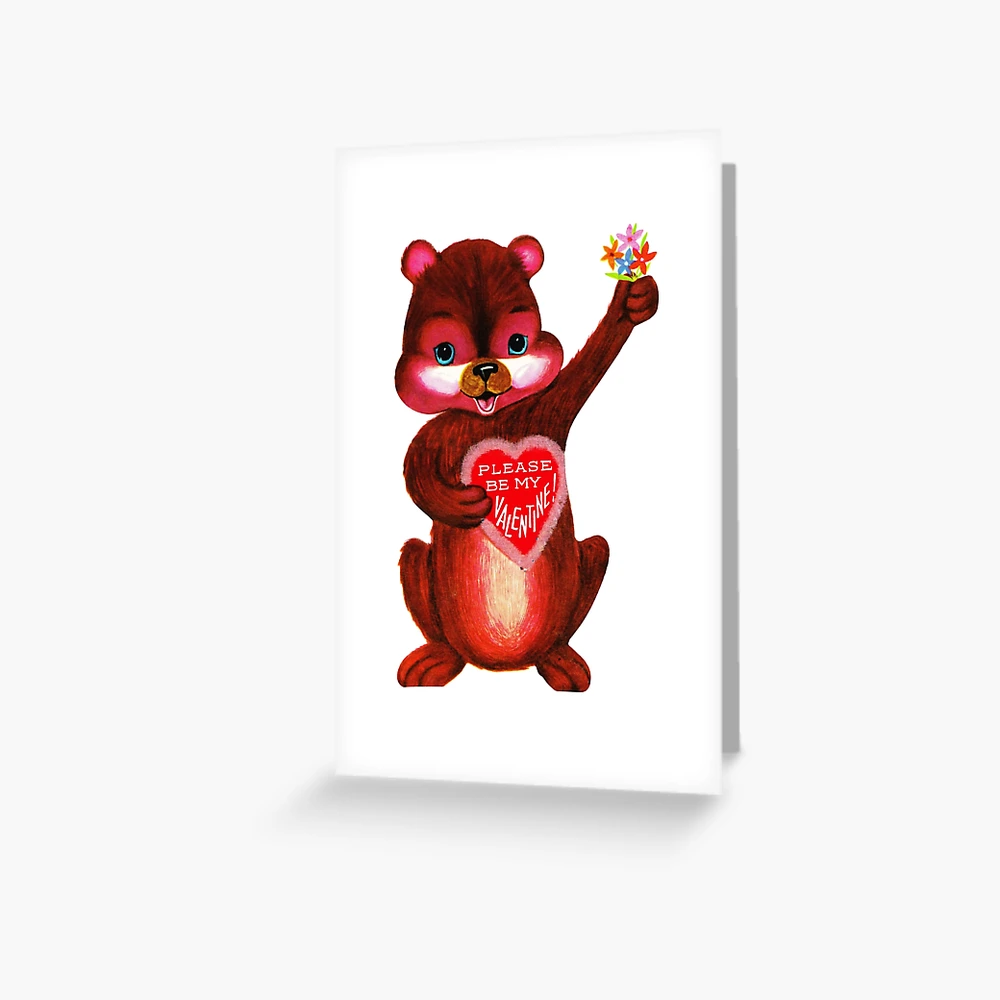 Please Be My Valentine Bear, Teddy, Valentine's, Day Card, Cute, Sweet,  Flowers, Red, Heart, Vday, Vintage, Inspired, Retro Greeting Card for Sale  by CanisPicta