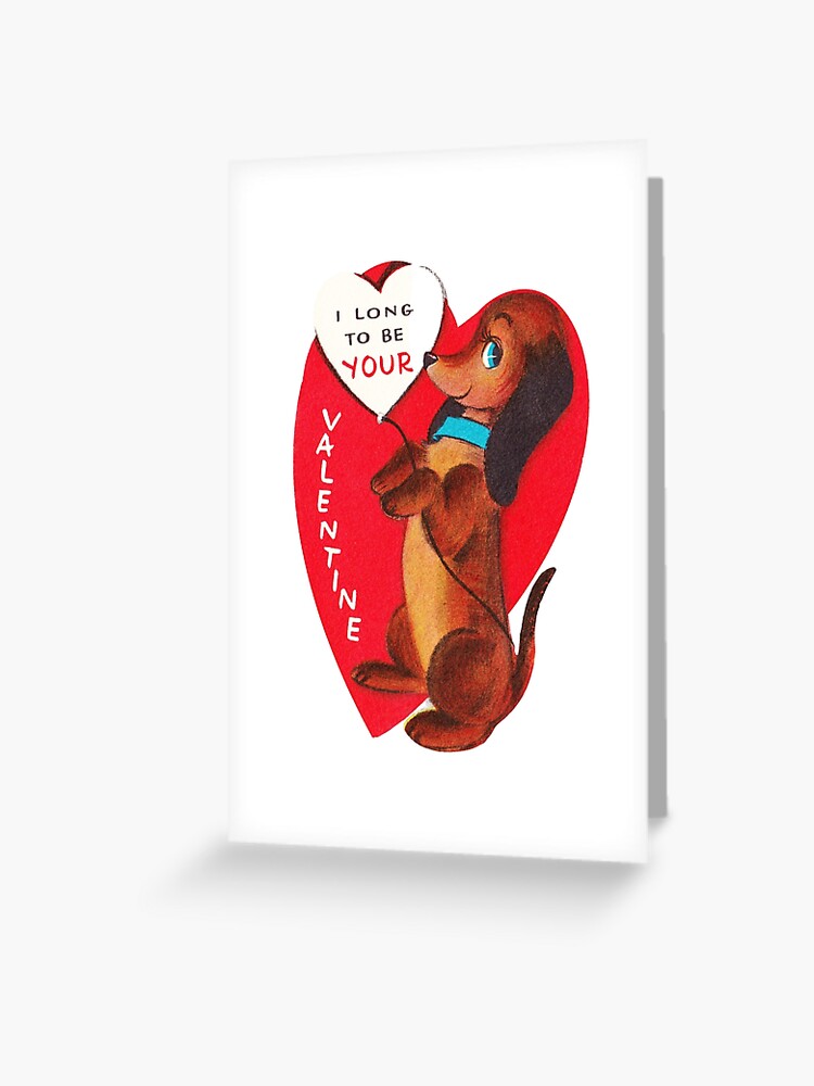 I Long for You - Dachshund, Doxie, Vintage, Inspired, Sausage, Dog,  Weenie, Ween, Wiener, Hot, Dachsie, Red, Smooth, Valentine's, Day, Card,  Love