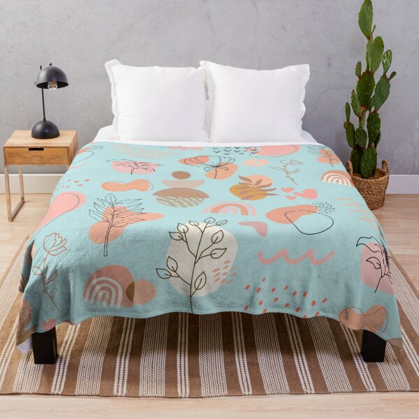 Item preview, Pretty abstract minimalist pink and orange floral pattern in blue designed and sold by Holly-berry-art.