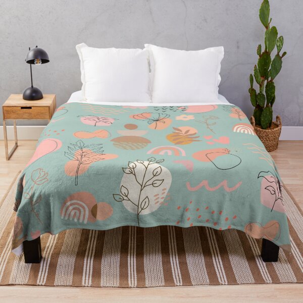 Item preview, Pretty abstract minimalist pink and orange floral pattern in teal designed and sold by Holly-berry-art.